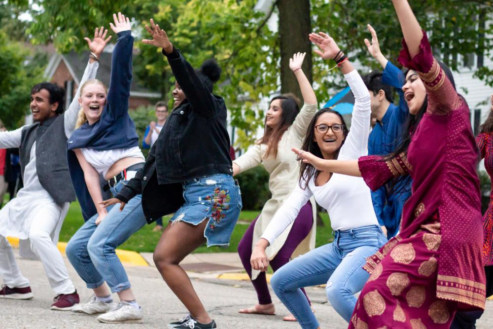 International students broke into dance in 2019, the most recent parade held on campus.